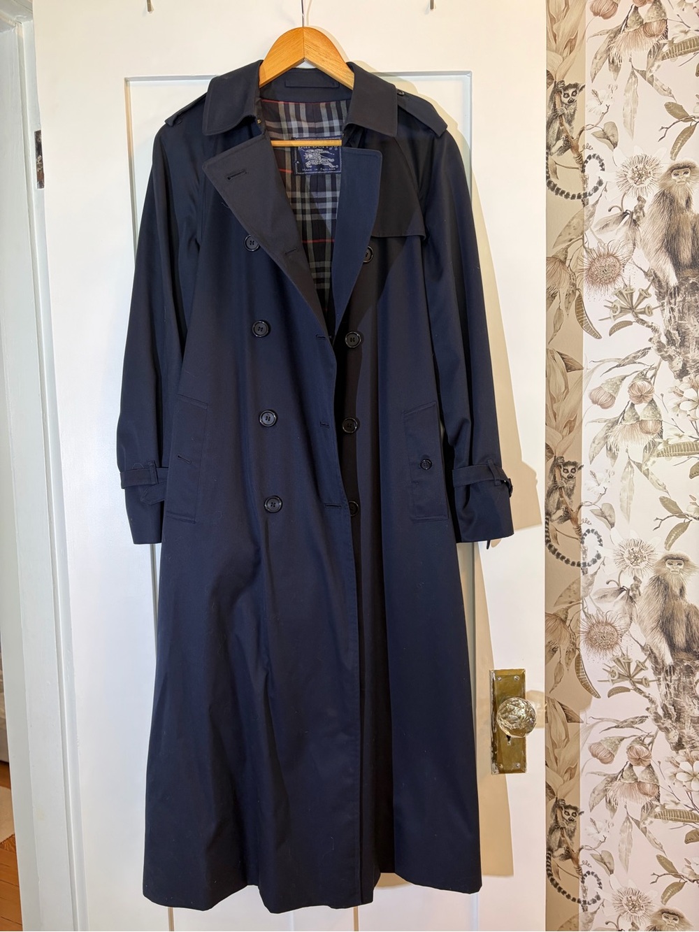 Burberry Navy Double-Breasted Trench Coat - Women's Large